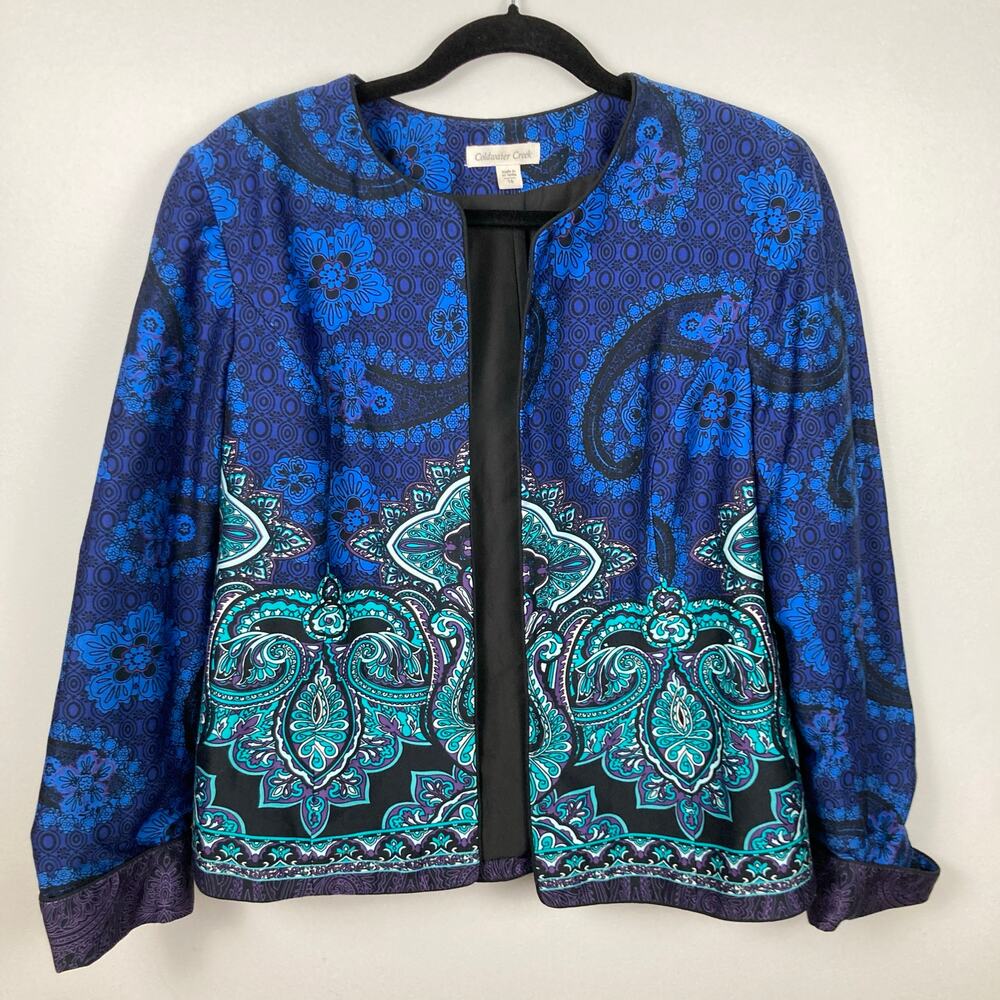 Coldwater Creek Blue Peacock Paisley Jacket Womens 16 Creative Art to Wear